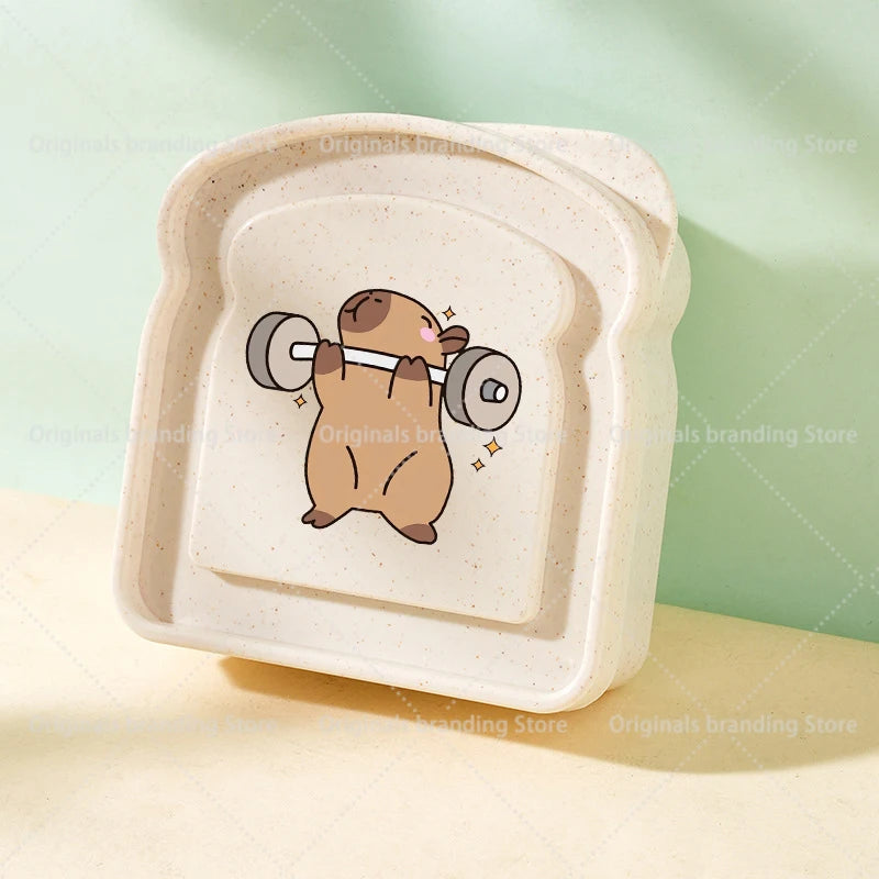 Capybara Portable Lunch Box Sandwich Silicone Toast Shaped Bento Box with Lid Office School Outdoor Lunch Food Container Gift
