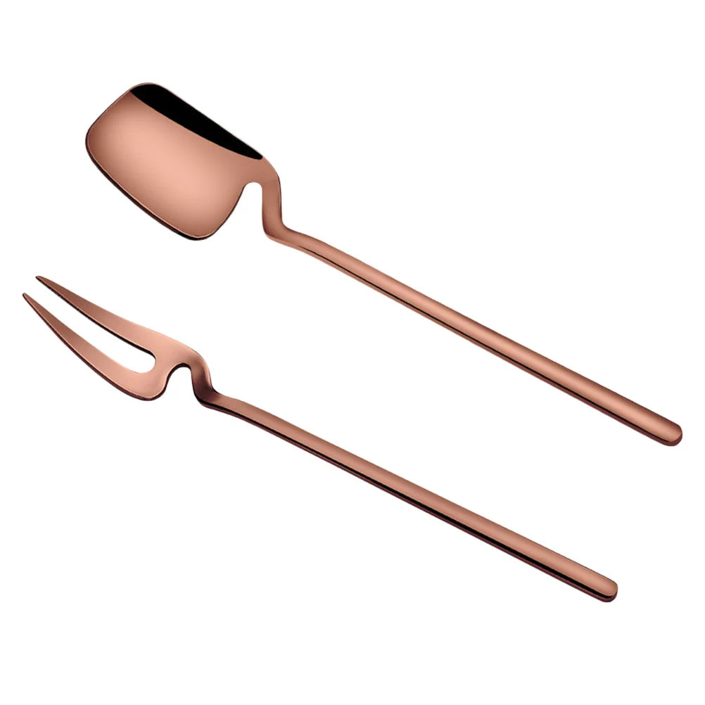 8pcs Stainless Steel Coffee Spoon Fork Set Rose Gold Portable Flatware Lightweight Mirror Polish Dinner Service