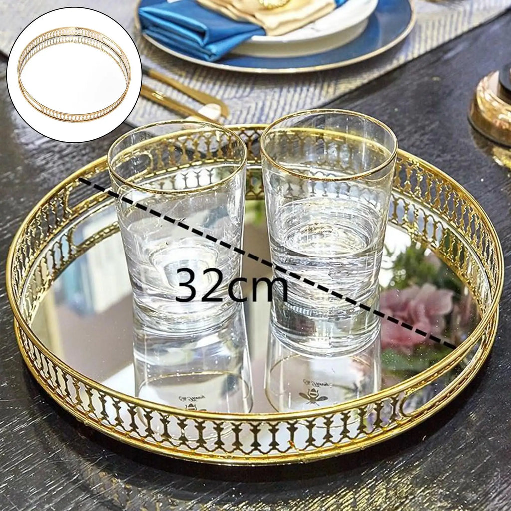 Crystal Tray Makeup Organizer Storage Holder Round Serving Plate Tray Gift