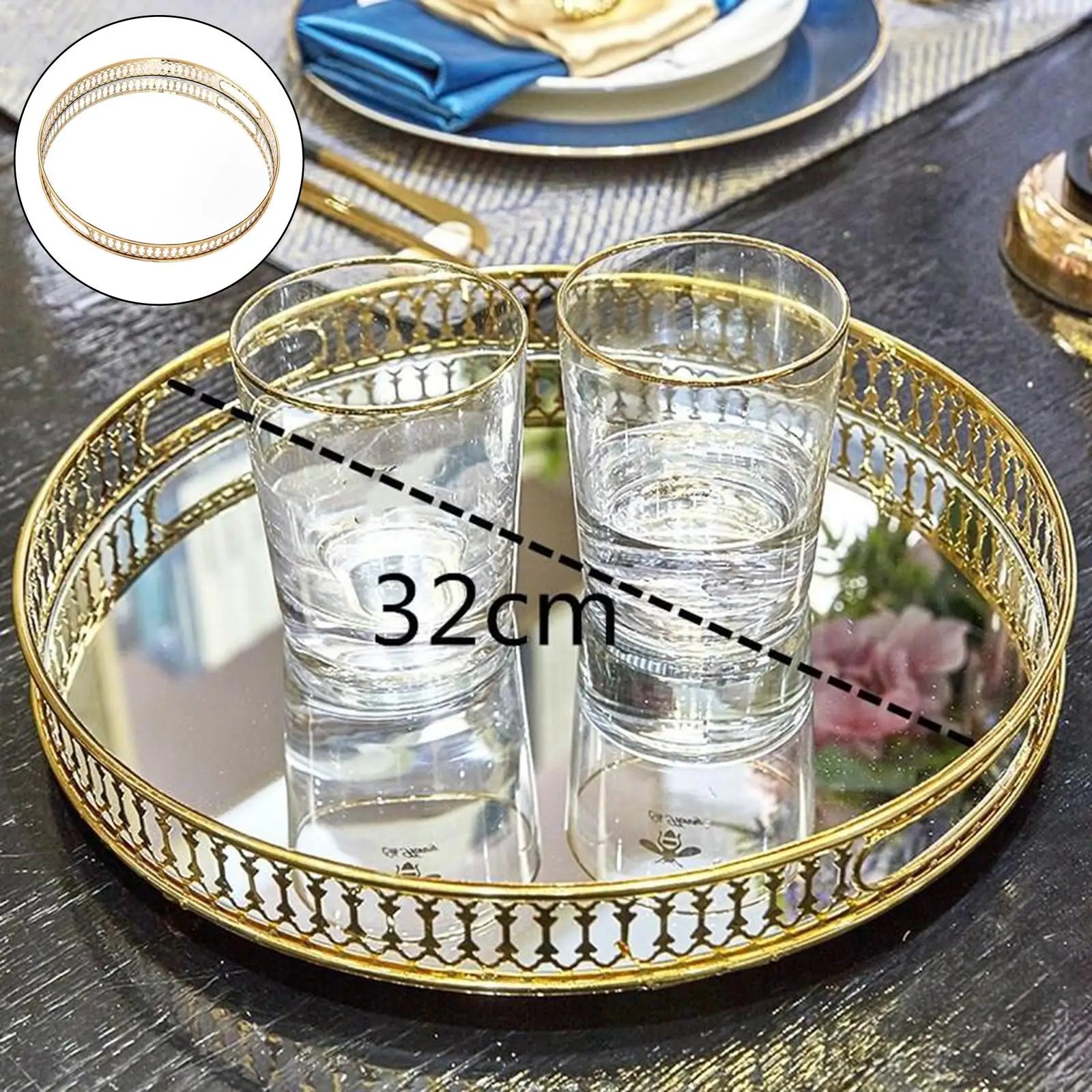 Crystal Tray Makeup Organizer Storage Holder Round Serving Plate Tray Gift