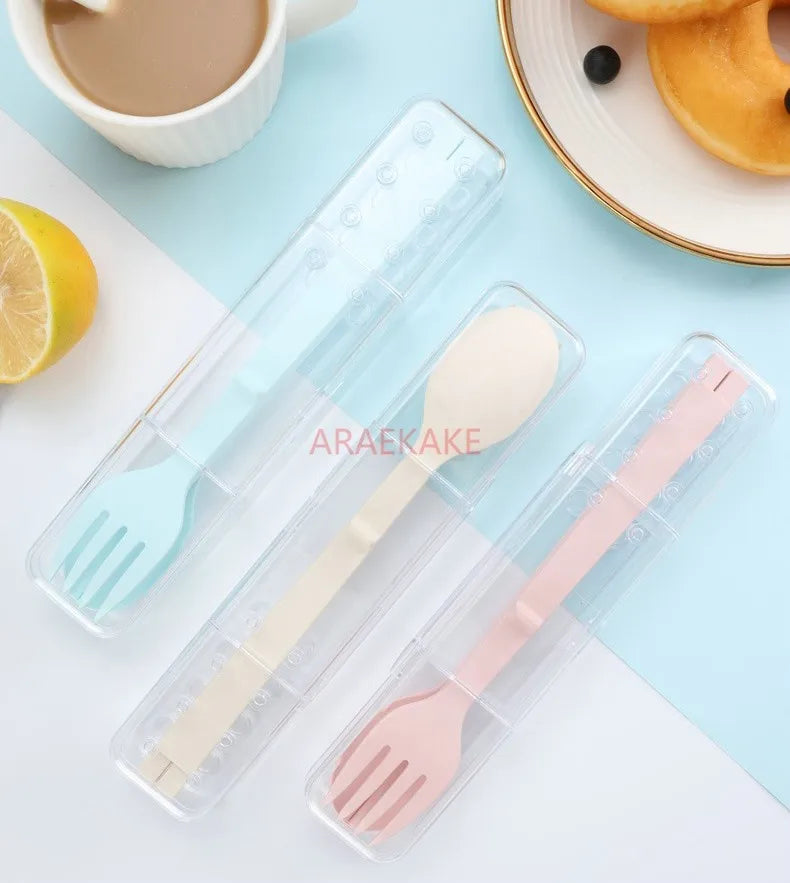 Portable cutlery box creative block chopsticks spoon fork set travel fresh and simple folding three piece set