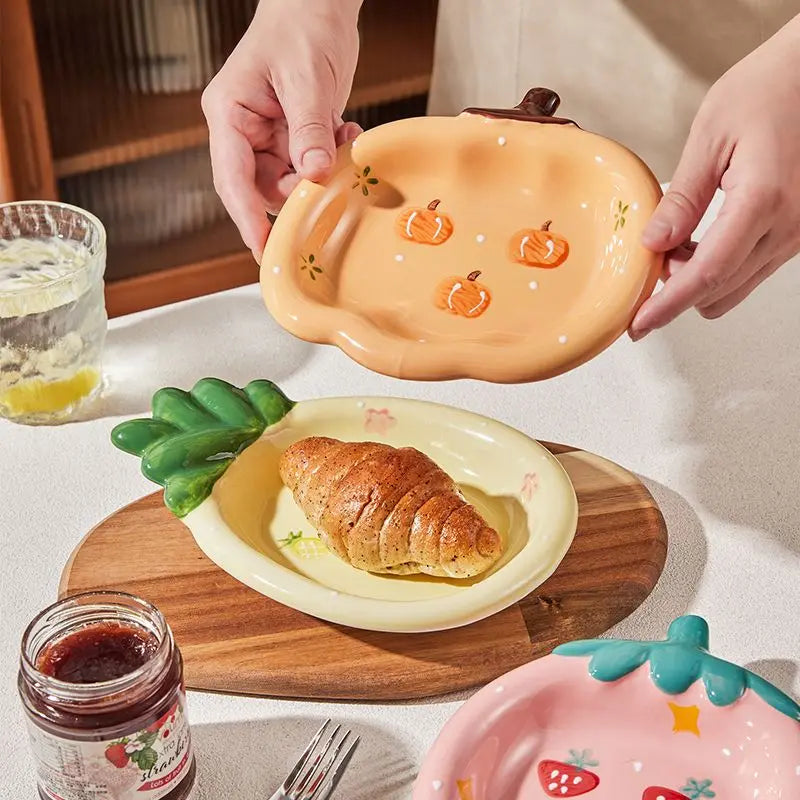 Cute Ceramic Fruit Dessert Plate, Cake  Ceramic Bowl , Snack Dim Sum Plate, Dinner Plate, Cartoon Strawberry Plate