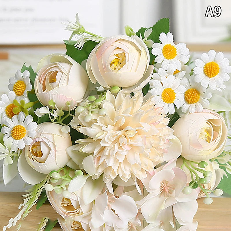 Artificial 1PC Flowers Wedding Home Bedroom Decoration Bridal Bouquet Garden Fake Silk Roses Hydrangeas Vase For Board Outdoors