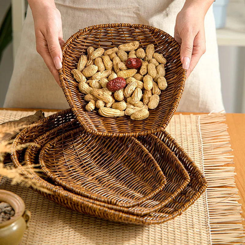 Imitation Rattan Woven  Dustpan Rectangular Vegetable and Fruit Storage Basket Supermarket Stationery Display  Merchandise