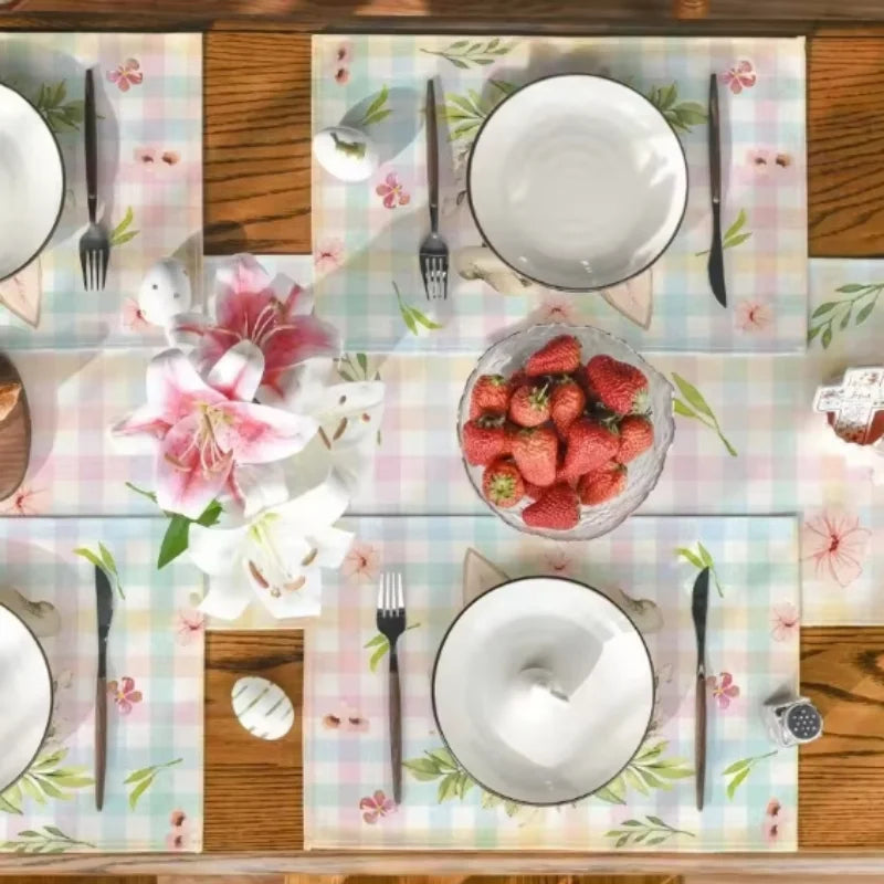 1Pc Easter Placemats Linen Rabbit Bunny Egg Dining Table Mats Placemat Spring Holiday Happy Easter Decoration for Home Kitchen