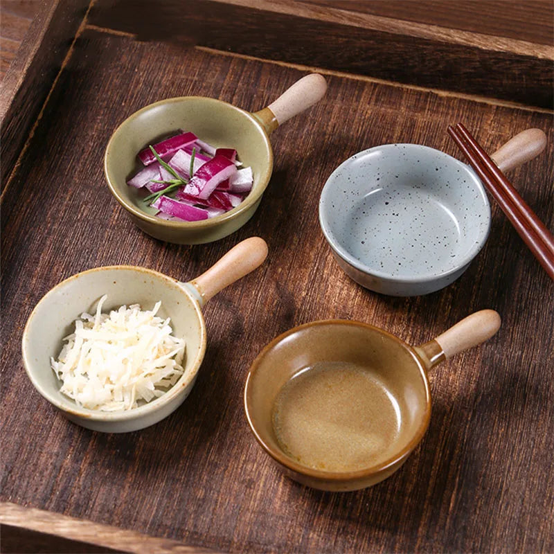 Anti-scald Ceramics Handle Sauce Dish Cute Tableware Soy Vinegar Seasoning Spice Dispenser Cooking Source Container Kitchenware