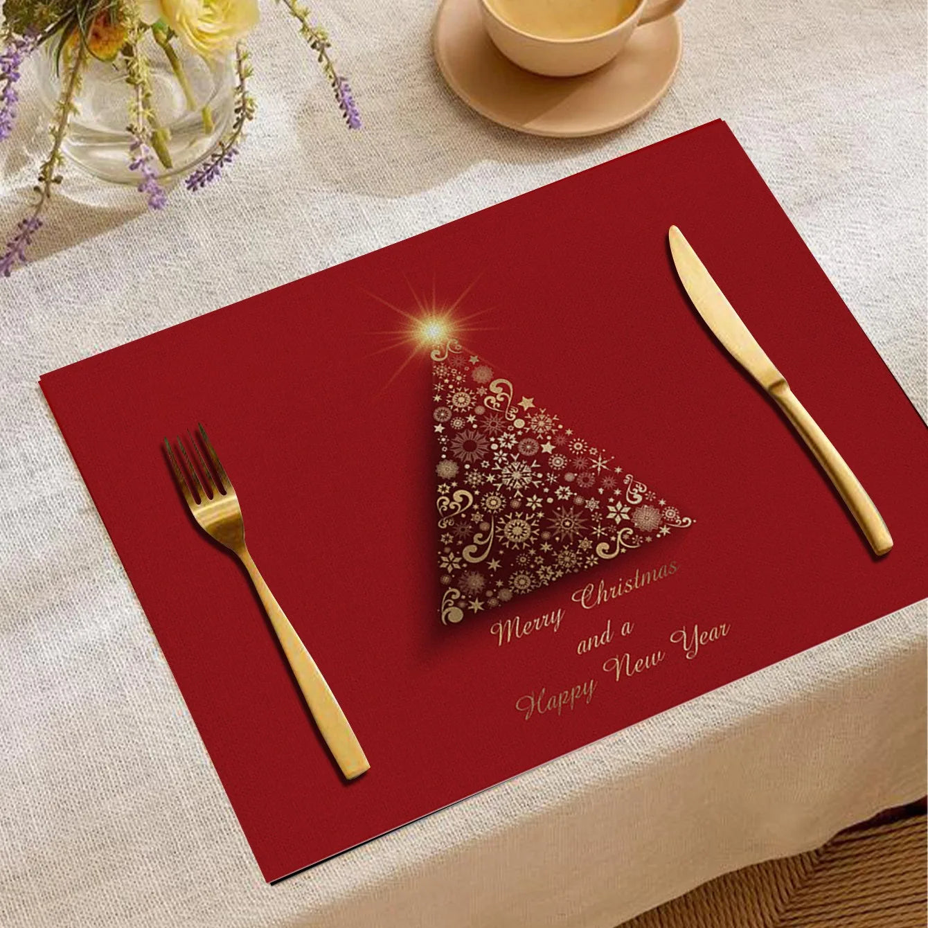 Christmas Digital Printed Placemat Linen European and American Birthday Party Insulation and Anti Fouling Decorative Table Mat