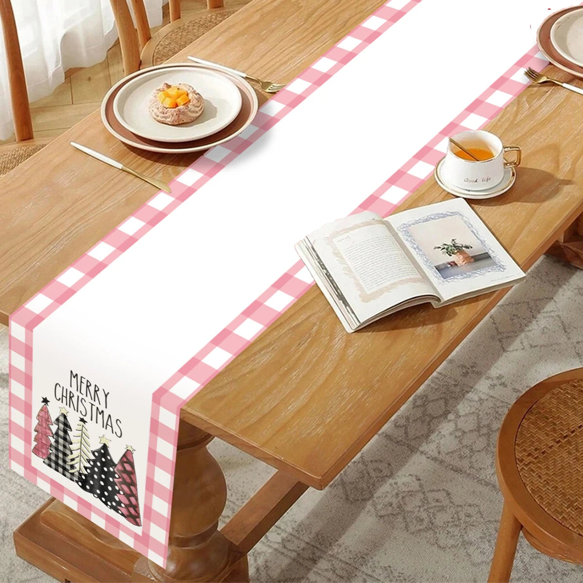 Christmas Linen Table Runner Merry Christmas Decoration for Home 2024 Table Cover Xmas Ornament Navidad Natal New Year Gift 2025