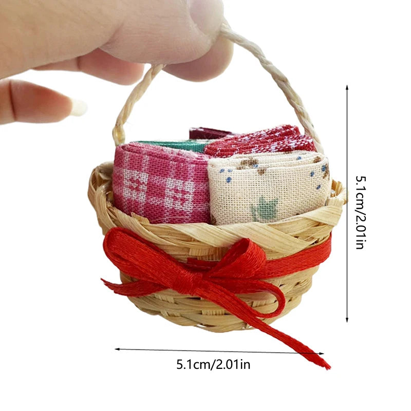 1/12 Dollhouse Simulation Mini Woven Fabric Basket Dollhouse Sewing Scene Decoration Accessories Dolls House Photo Props