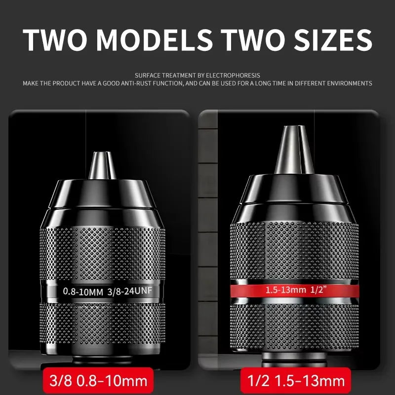 Keyless Drill Chuck Quick Change Conversion Adapter 1/2 3/8 Unf Mount 2~13mm 0.8~10mm Self-Tighten Screwdriver Drill Bits Chucks