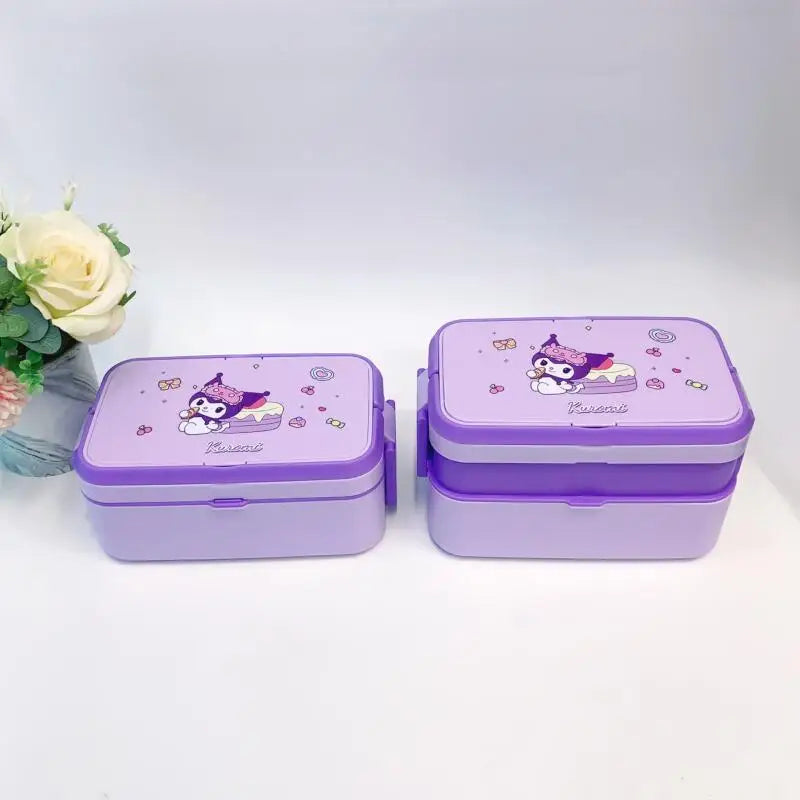 Hot Sanrio Kuromi Lunch Box Kawaii Anime Fashion Student Double-Layer Food-Grade Microwave Heating Drop-Resistant New Style