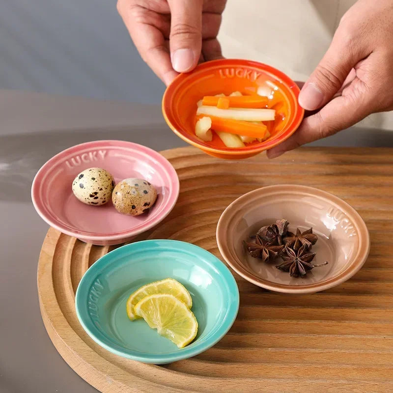 Ceramic Soy Sauce Dish Small Round Condiment Bowls for Sushi Appetizers Dipping Mini Appetizer Plates for Home Dining