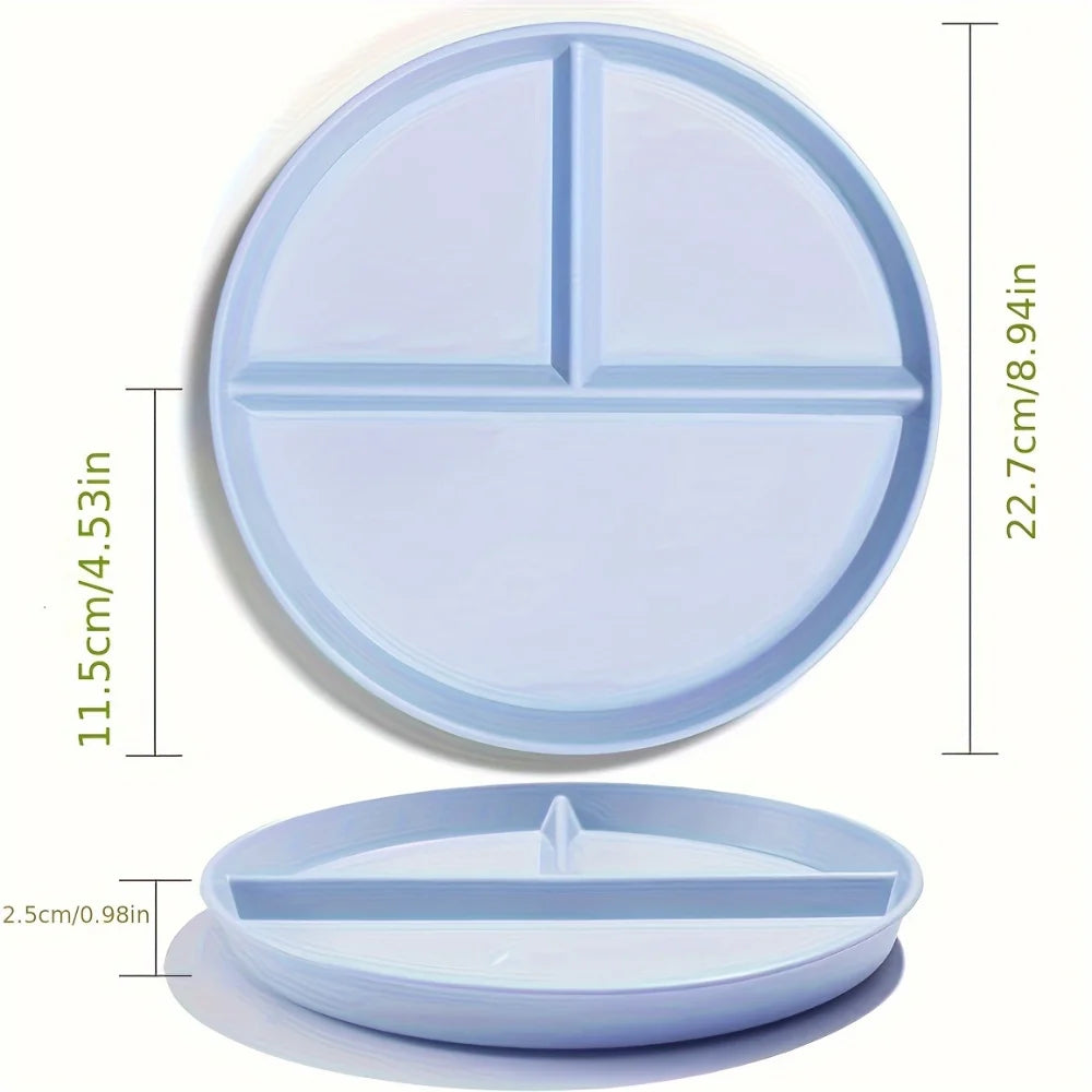 5pcs Dinner Plate, Unbreakable 8.94inch Wheat Plastic Round Gridded Dinner Plate, Divided Plate, Picnic Plate, Salad Plate, Dish