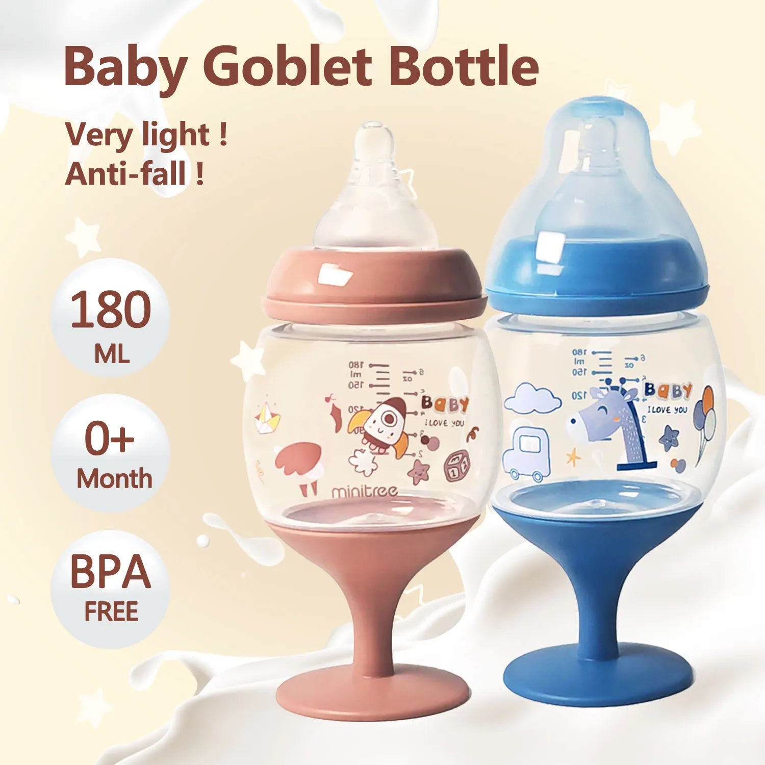 180ml goblet baby bottle, photography accessories, baby drinking water, household cup, direct drinking juice,Christmas gift