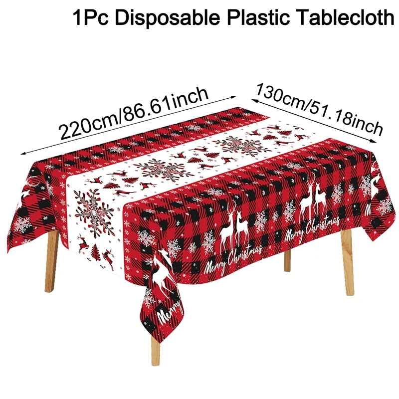 Christmas Santa Claus Tablecloth Plastic Rectangle Table Cover Party Decor for Home Kitchen Dinning Table Navidad Decorations