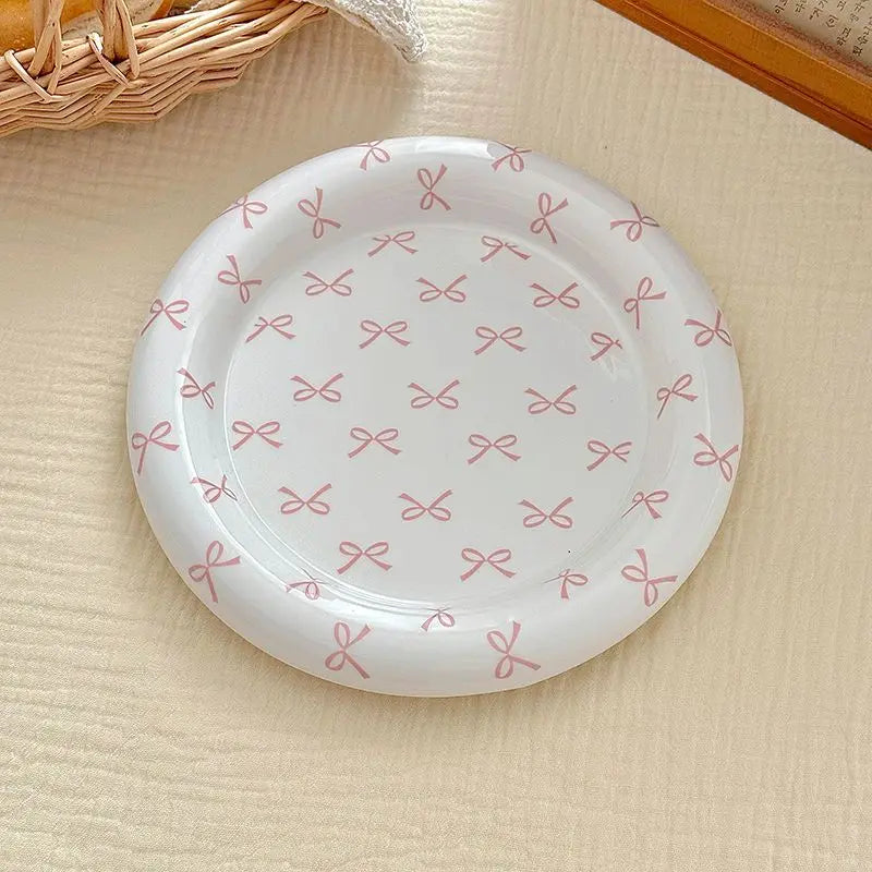 Korean Girl Heart Bow Dinner Plate，Pink Dessert Plate Breakfast Plate ，Salad Plate， Exquisite Afternoon Tea Dish