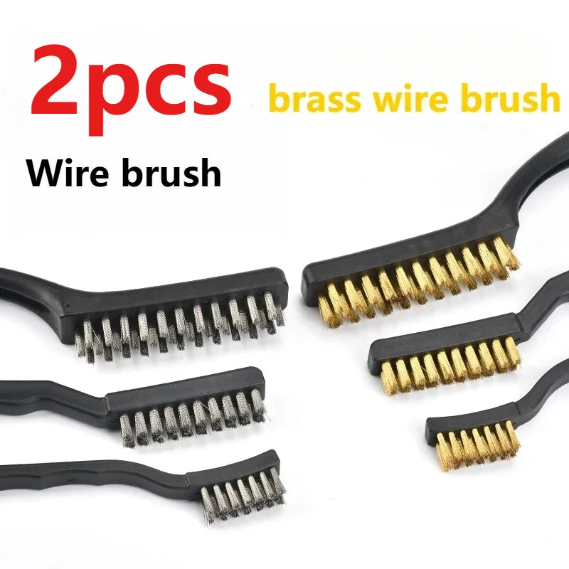 2pcs Wire Brushes Wire Brush and Copper Brush Stainless Rust Scrub Remove Cleaning Tools Mechanical Parts Cleaning Accessories