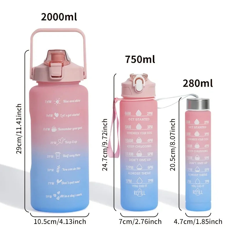1-3PCS Sports Water Bottle for Running Drinking Bottle 2L Motivational with Time Marker Stickers Portable Reusable Plastic Cups