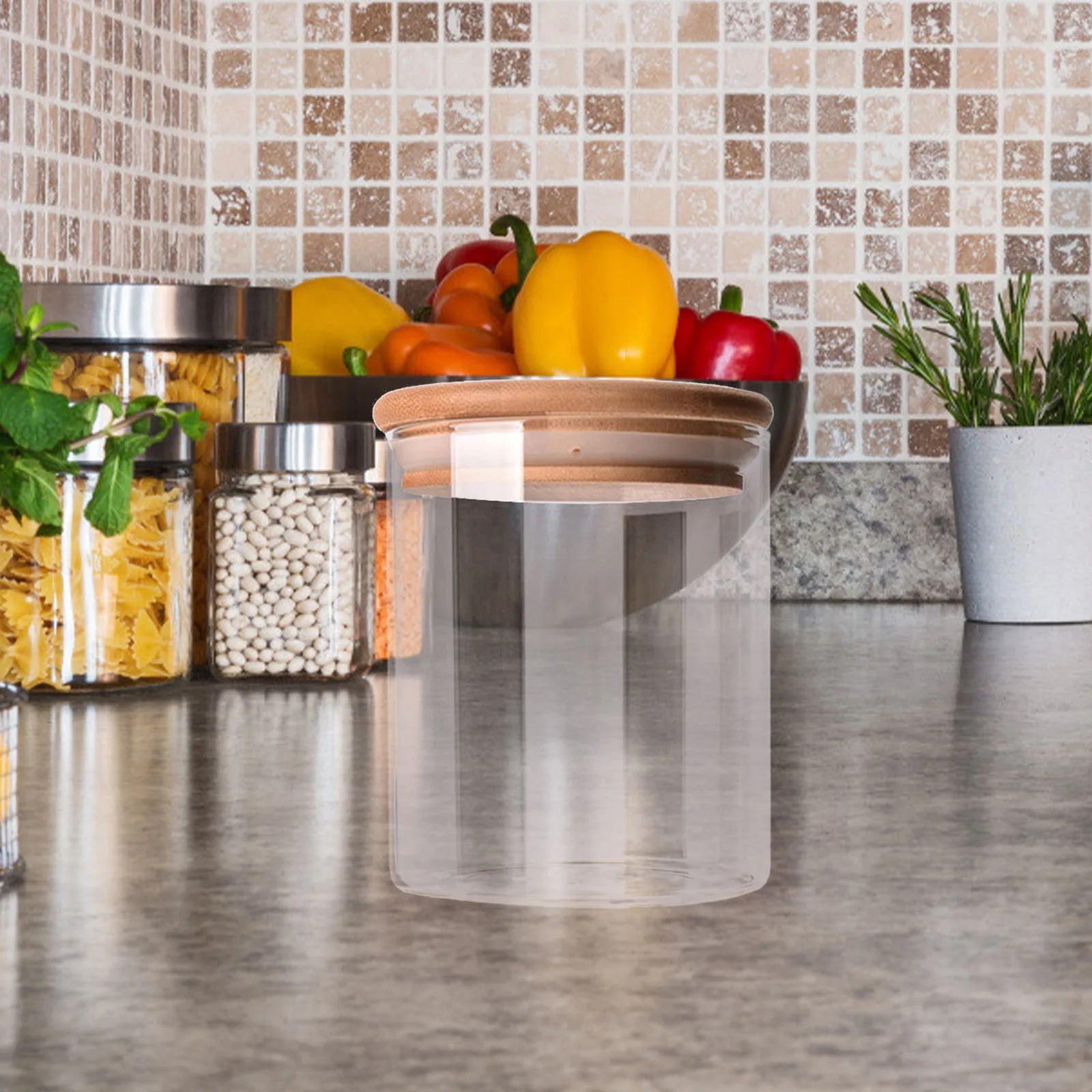 175Ml Clear Jar Airtight Bamboo Lid Silicone Seal Tea Coffee Sugar Salt Food Dry Goods Container Household Kitchen Organizer