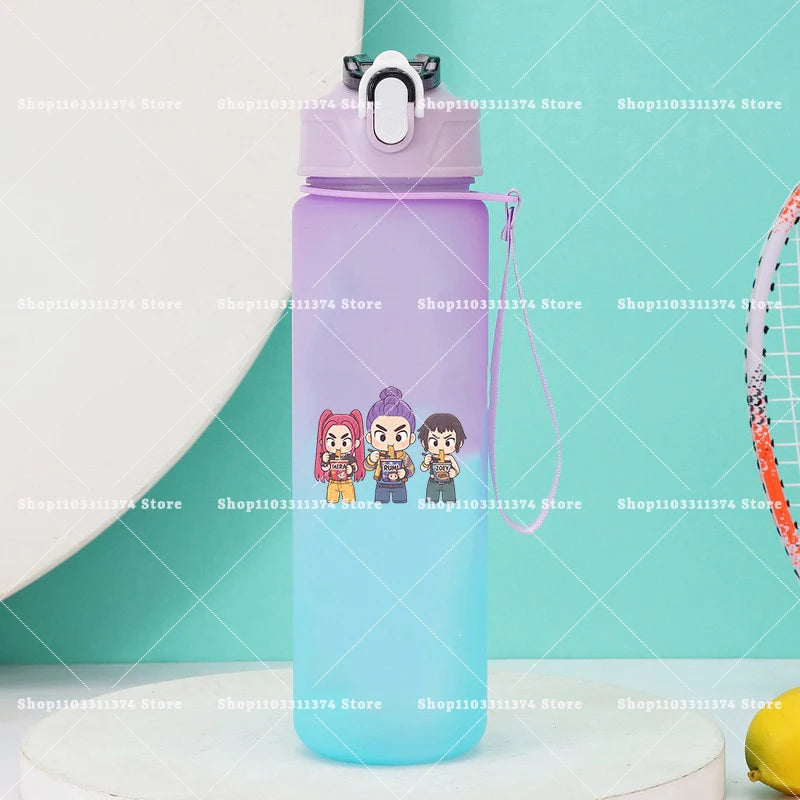 750ml KPop Demon Hunters Girls Boys Outdoor Water Bottles Portable Large Drinking Straw Water Cups Cartoon Sport Office Bottle