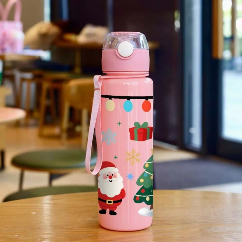3D Print Christmas Water Bottle with Cute Santa Reindeer Design 700ML Cartoon Cute High Appearance Plastic Water Cup,Leak-Proof