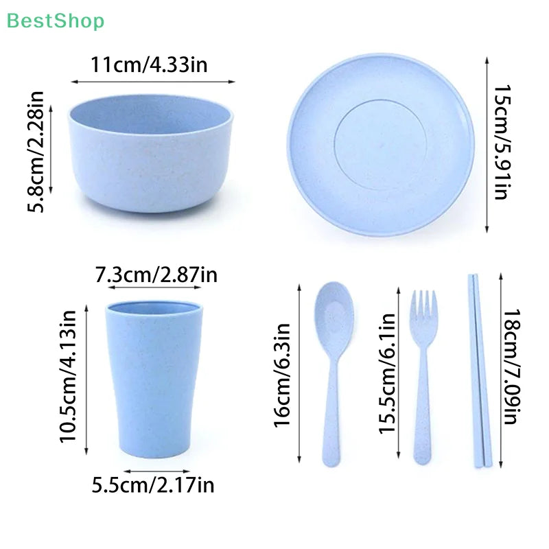 6 Pcs/Set Wheat Straw Baby Tableware Children Food Dishes Bowl Feeding Infant Learning Dinnerware Spoon Chopsticks Fork Cup New