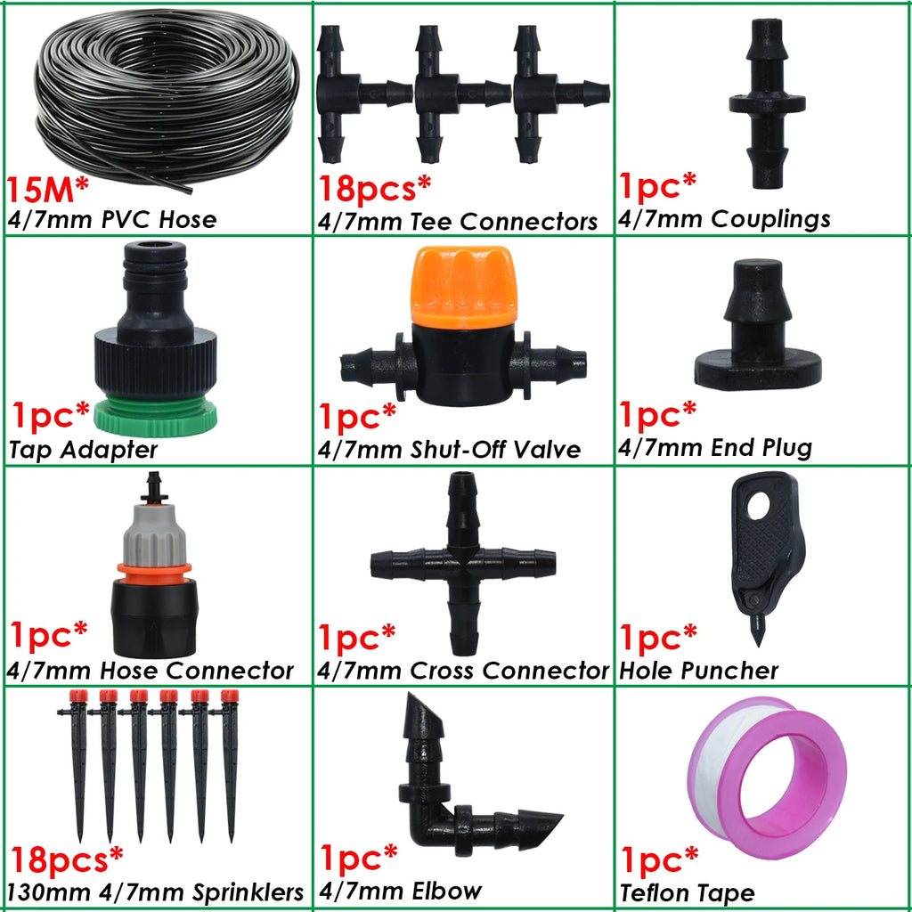 KESLA 1/4'' Hose Garden Micro Drip Irrigation Automatic Watering System Kit 13CM Sprinkler for Pot Flowers Vegetables Greenhouse