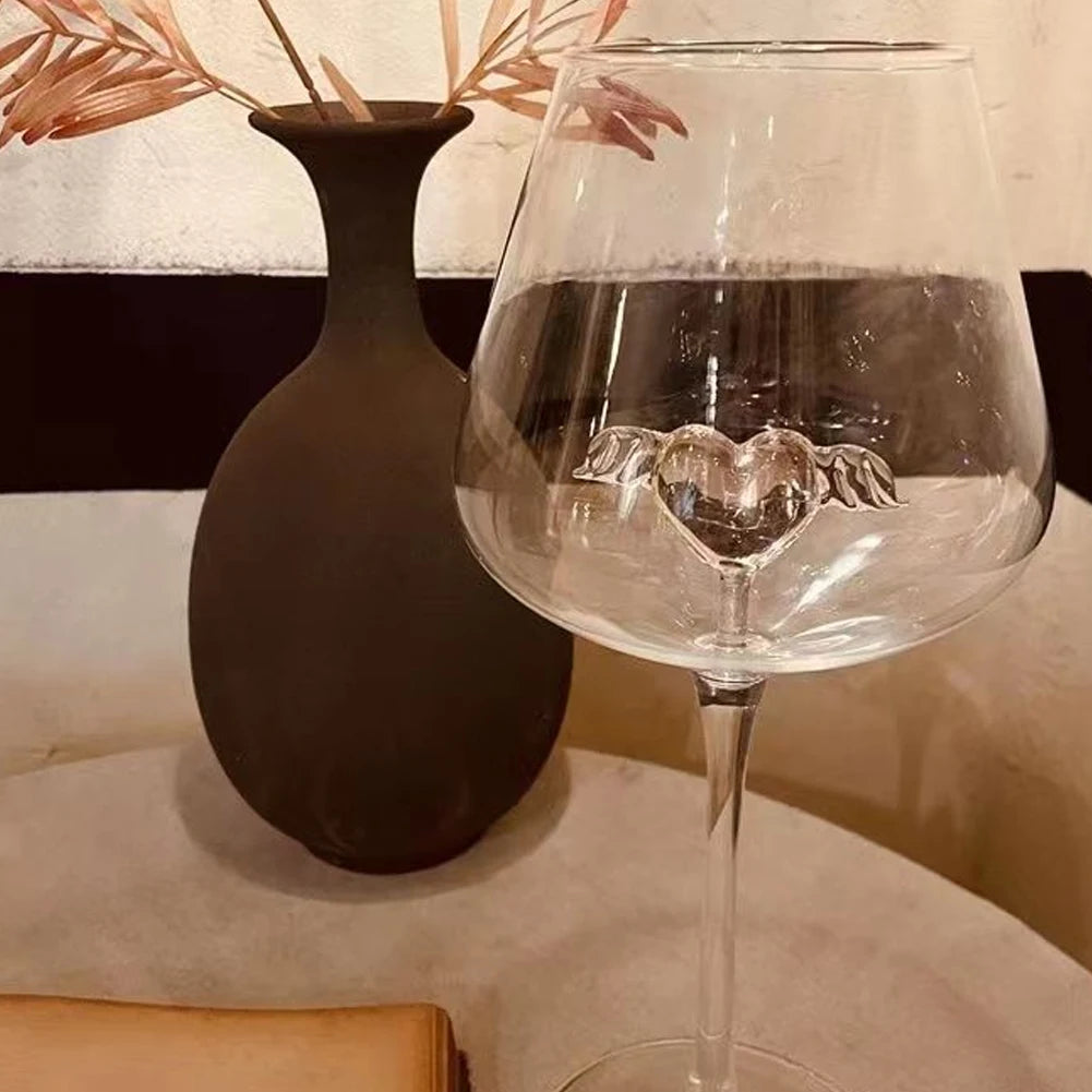 3D Pink Heart Goblet For Valentine's Day Reusable Glass Drinking Cup For Champagne Wine