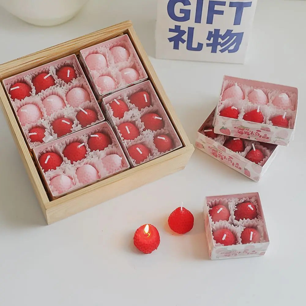 Red Pink Strawberry Scented Candle Gift Box Room Fragrance Ornament Girlfriend Souvenir Photo Props Aromatherapy Candles