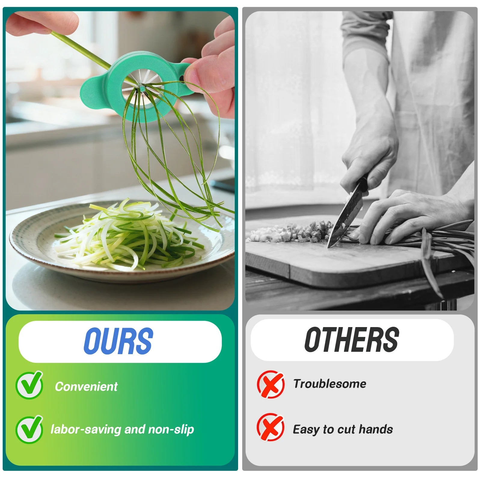 2Pcs Scallion Cutter Vegetable Shredder Easy Grip Kitchen Cutting Tool Sharp Blade Onion Slicer Practical Cooking Gadget