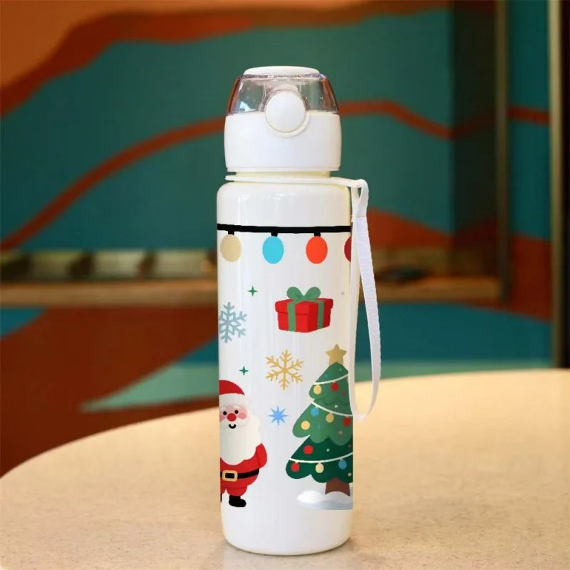 3D Print Christmas Water Bottle with Cute Santa Reindeer Design 700ML Cartoon Cute High Appearance Plastic Water Cup,Leak-Proof