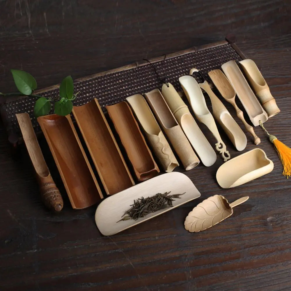 High Quality Tea Accessories Chinese Kongfu Wooden Bamboo Retro Style Natural Tea Scoop Delicate Spoon Portable Bamboo Teaspoon