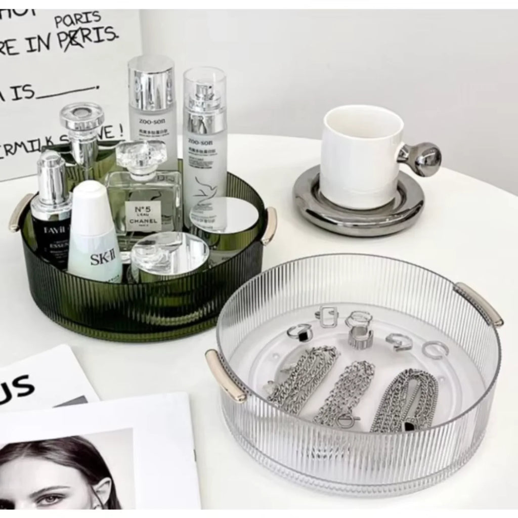 360-degree Rotating Plastic Storage Tray, Cosmetic Storage Box, Makeup Organizer, Storage Basket, Kitchen Organizer, Serving Tra