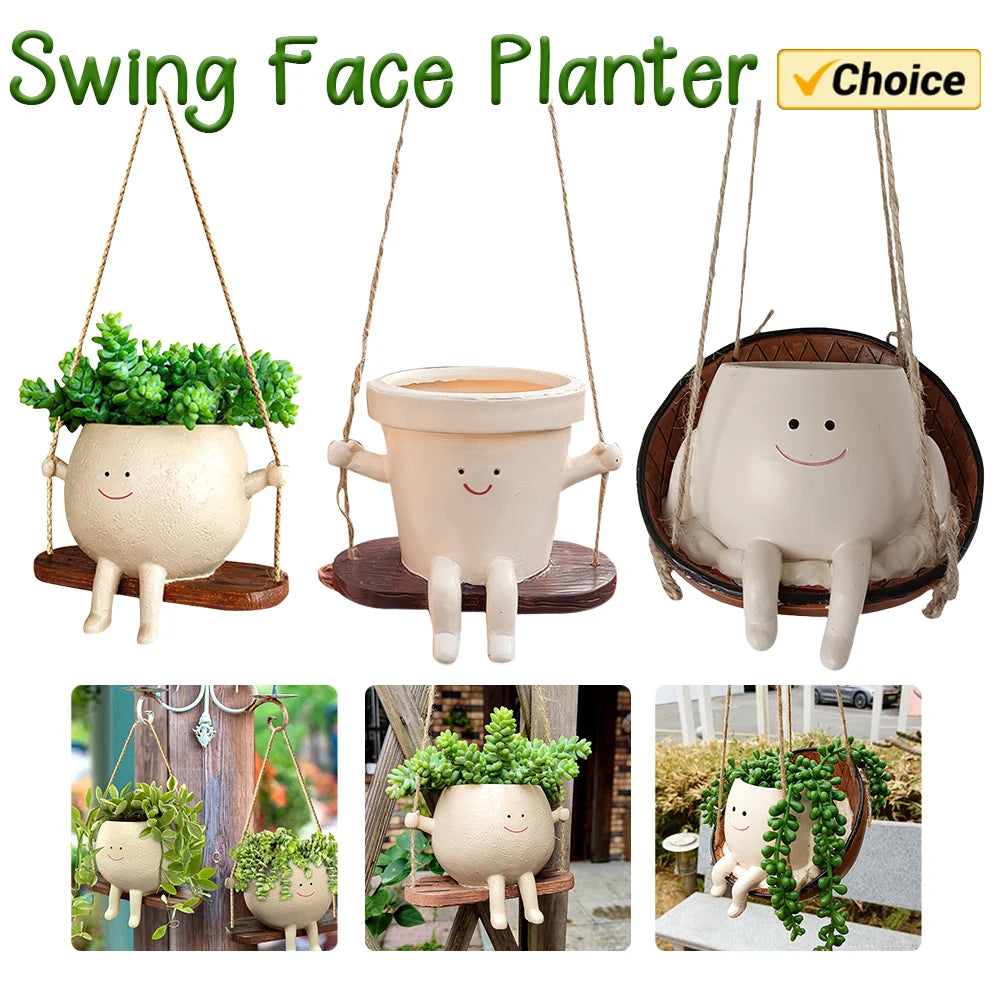 Plant Hanger Baskets Lovely Swing Face Planter Pot Succulent Flower Pots Balcony Wall Hanging Planter Decor Home Garden Supplies