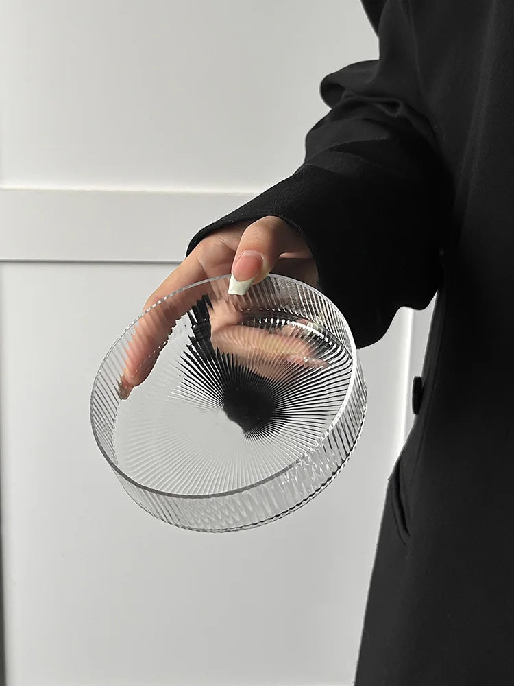 Simple European Striped Glass Salad Bowl Dessert Bowl Household Fruit Ice Cream Bowl Transparency Tableware