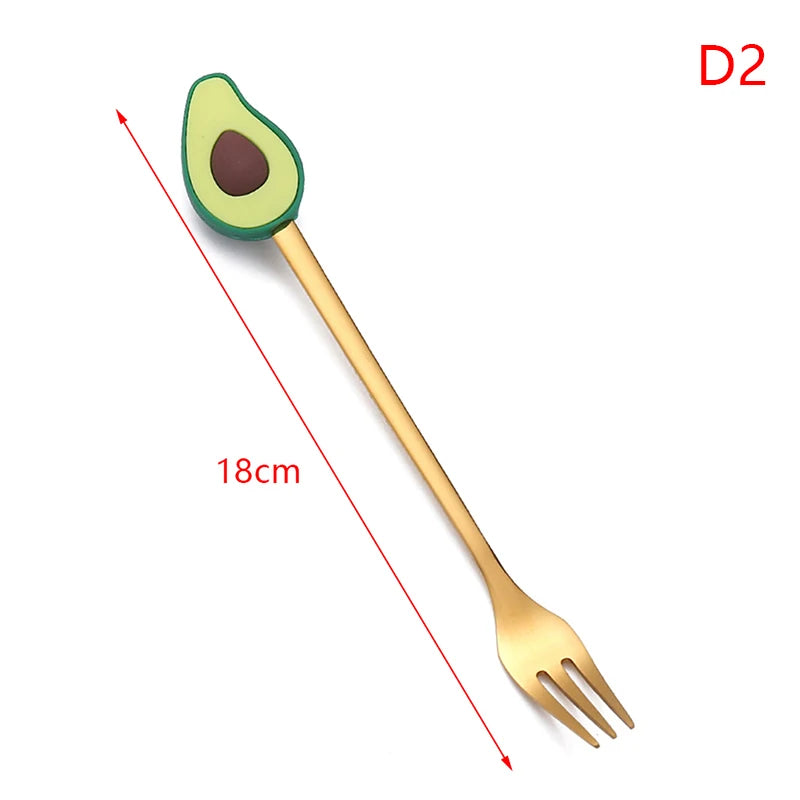 Cartoon Small Spoon Stainless Steel Fork Cartoon Macaron Dessert Spoons Fruit Kids Set Kitchen Accessories