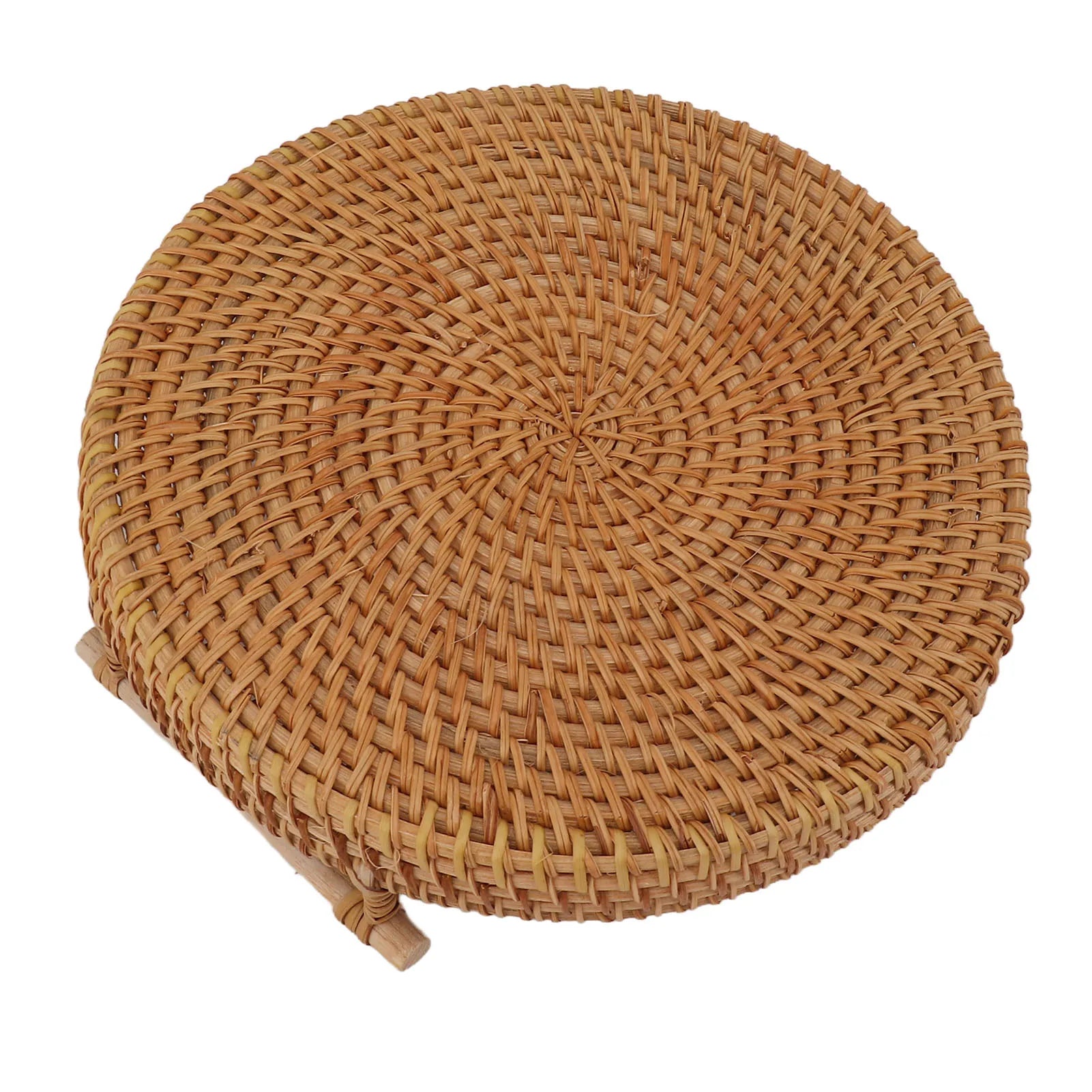 Coffee Table Decorative Tray Traditional Design Round Serving Tray with Solid Wood Handle Hand Woven Large Capacity for Home