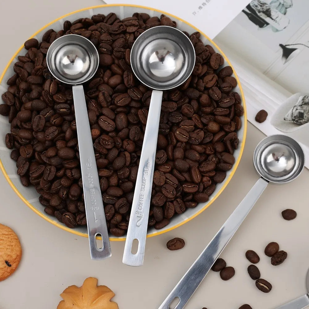 30/15ml Stainless Steel Coffee Scoop Thicken Tablespoon Measuring Spoon Long Handle Coffee Spoon for Cafe Making Kitchen Tools