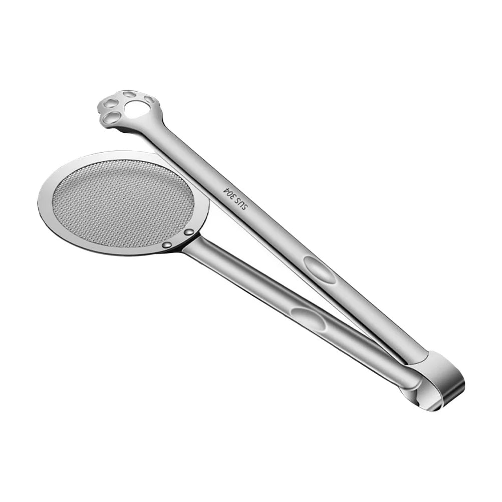 Stainless Steel Oil-Frying Filter Clip Fine Mesh Strainer Spoon Kitchen Frying Accessory Long Handle Drainage Tool For Bbq