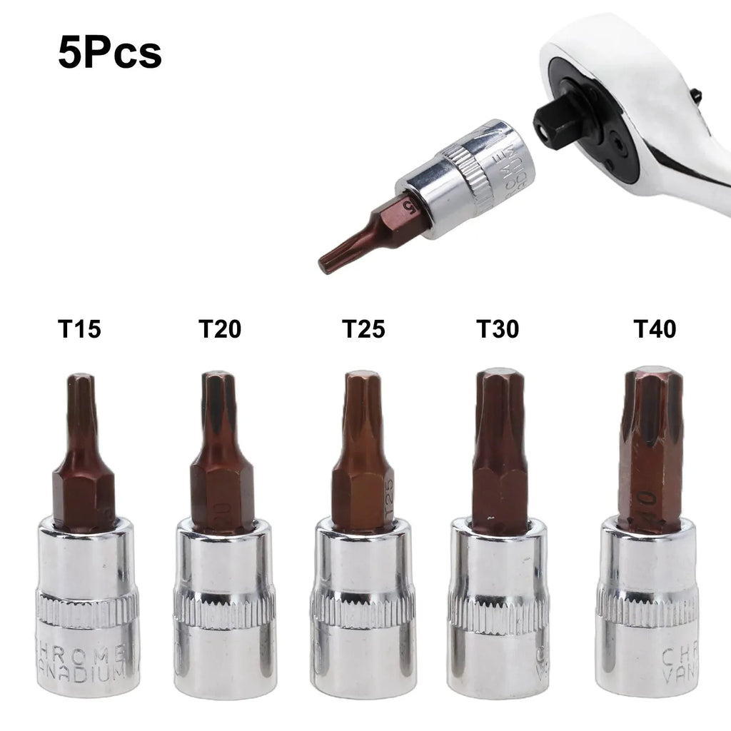 5 Pcs Torx Screwdriver Bits 1/4 Inch Drive Socket Head Tools T15 T20 T25 T30 T40 Socket Wrench Adapter Hand Tools