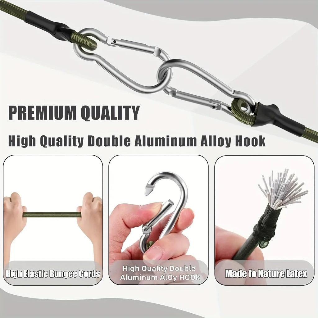 4 Heavy-Duty Rubber Belts with Metal Hooks, 13.78inch - Durable Black and Green, Perfect for Camping, Goods, Bicycles, Outdoor Tents, Luggage Racks, Camping Style Equipment |   Durable Rubber Strap |   Metal Hook Strap