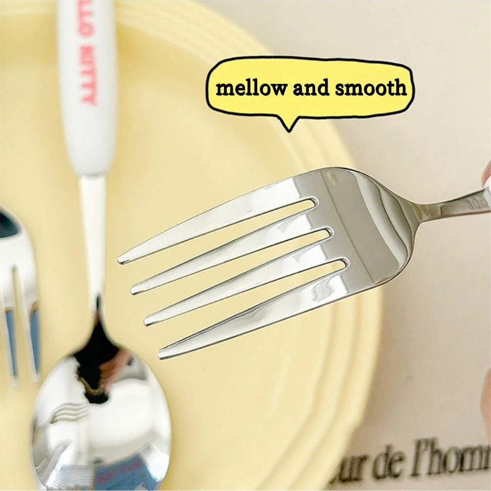2Pcs/Set Sanrio Tableware Cute Cartoon Melody Cinnamoroll Students Stainless Steel Spoon Forks Two-piece Set Kitchen Supplies