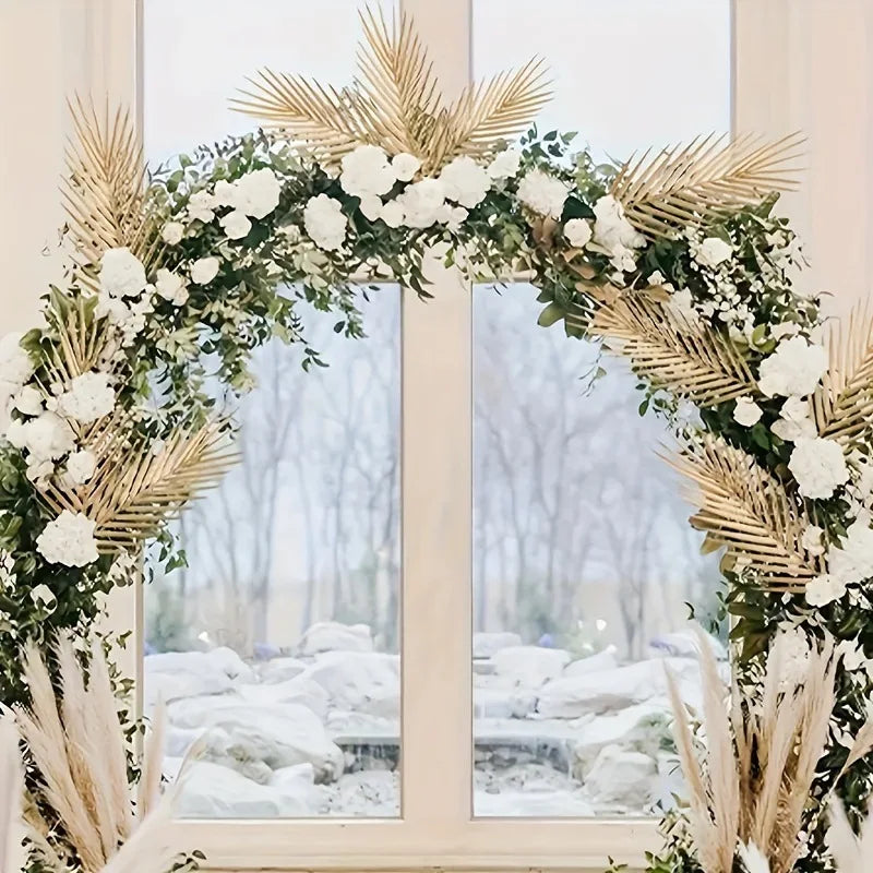 5pcs Golden Artificial Palm Leaves Fake Tropical Plants Faux Flowers For Indoor Outdoor Home DIY Vase Filler Wedding Party Deco