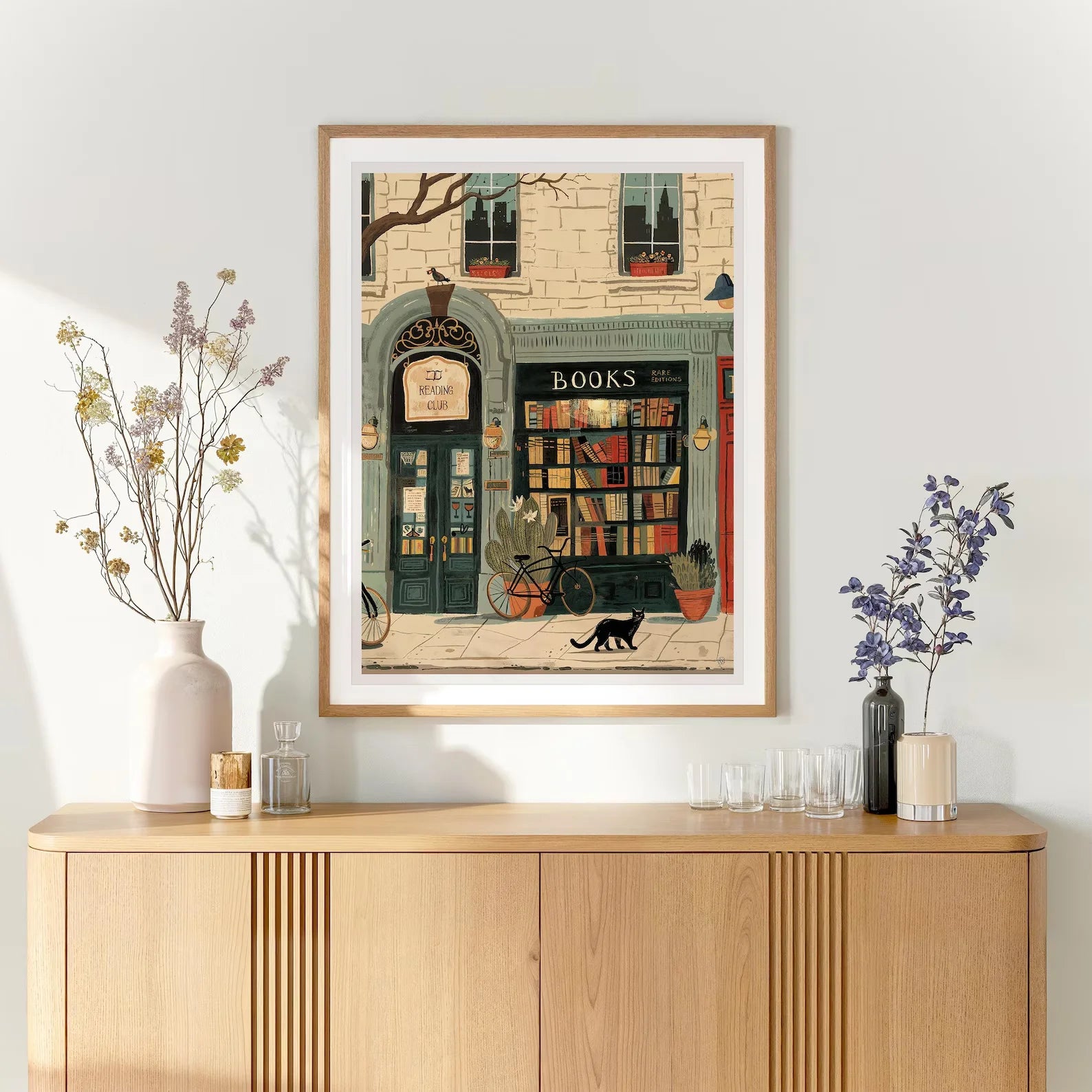 Bookstore Art Print, Cozy Bookshop Illustration, Library Wall Decor, Gift for Book Lover, Reading Nook Poster, Home Office Liter
