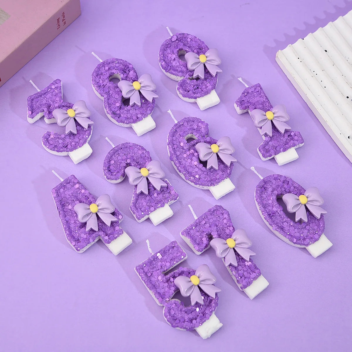 Purple Birthday Candles. Bow Number Candles. Birthday Cake Decoration, First Birthday Party Candles, Princess Butterfly