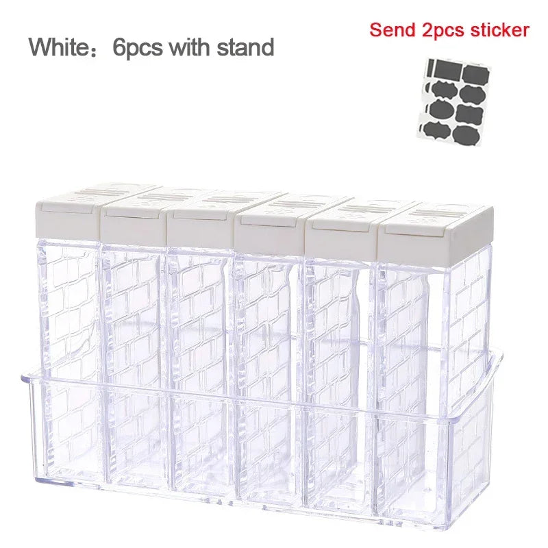 Transparent Spice Jar Set Salt and Pepper Seasoning Bottle Colorful Lid Kitchen Condiment Cruet Storage Container  Spice Rack
