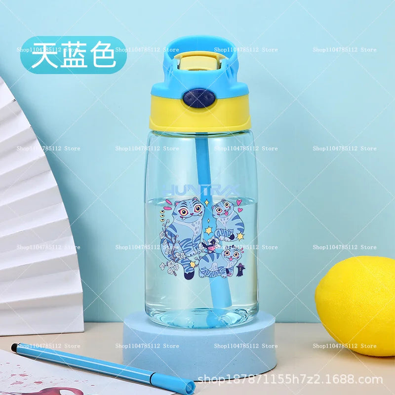 KPop Demon Hunters Drinking Glass Large Capacity Portable Plastic Mug Kids Cartoon Cute Sports Straw Drinking Cup Water Bottle