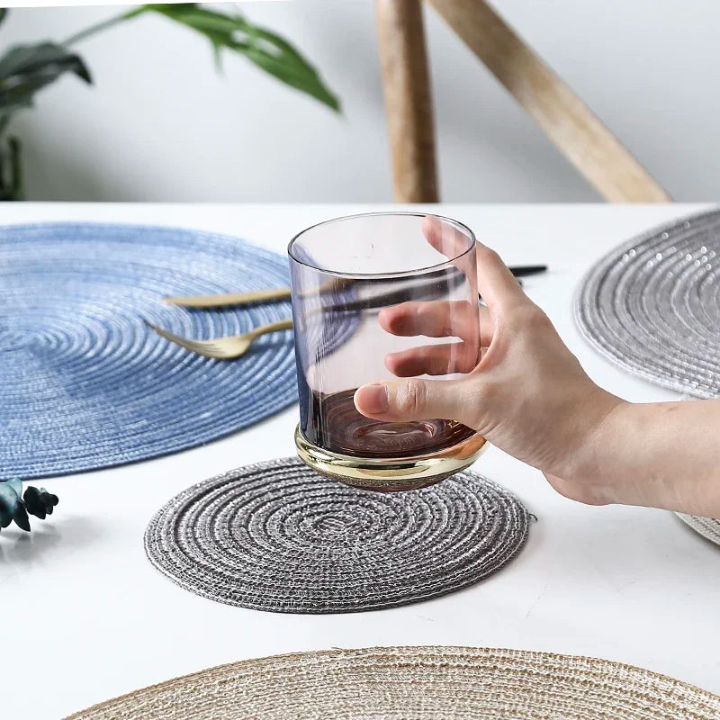 1pcs Round Table Mat Woven Ramie Placemats Anti Slip Dining Table Mats Non-Slip Tableware Bowl Pads Kitchen Drink Cup Coasters