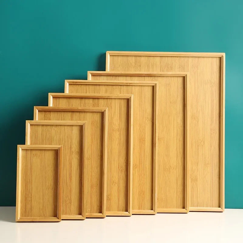 Wooden Bamboo Tray - Rectangular Serving Platter for Home & BBQ | Portable Tray for Bread & Pastries | Eco-Friendly Dining Plate