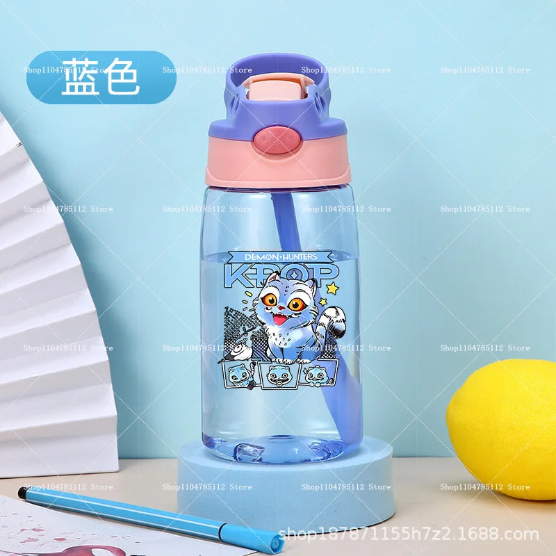 KPop Demon Hunters Drinking Glass Large Capacity Portable Plastic Mug Kids Cartoon Cute Sports Straw Drinking Cup Water Bottle